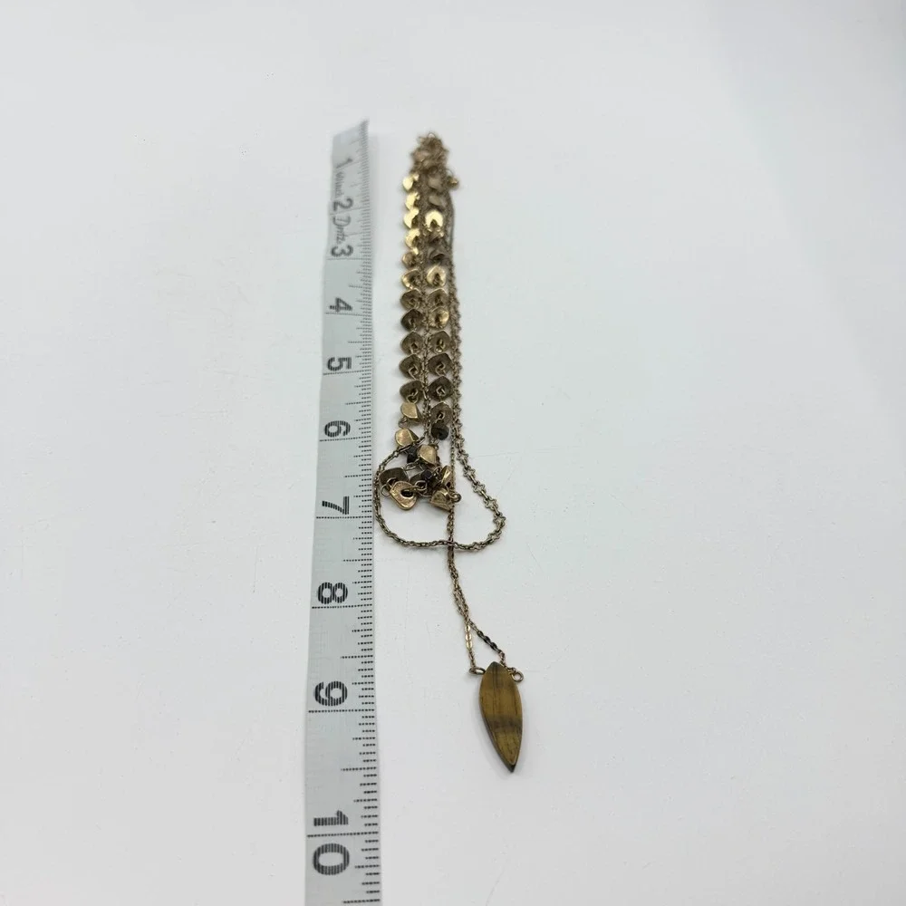 Gold Tone Brown Marquise Pendant Multi Strand Necklace Boho Statement Jewelry